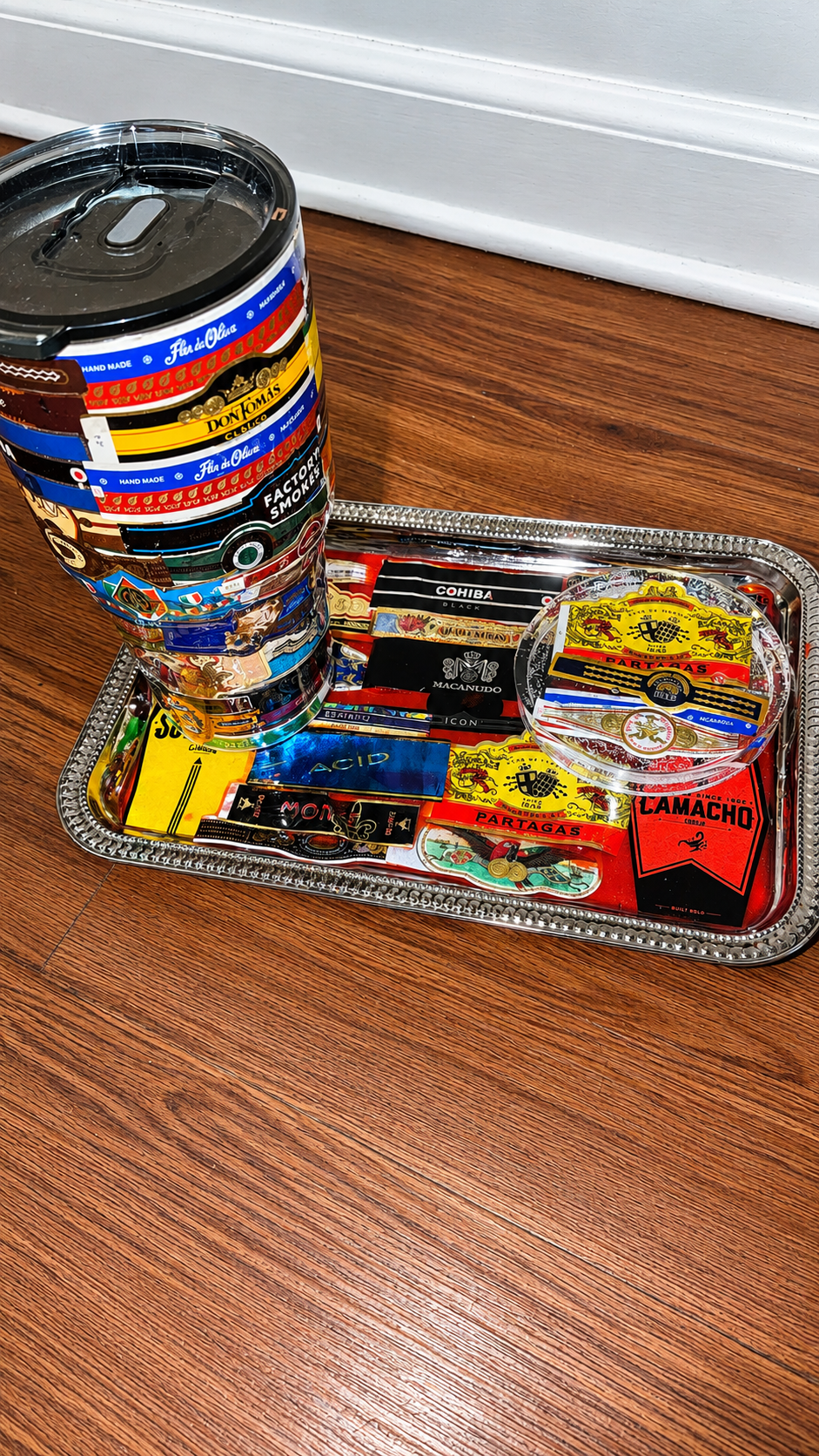 Cigar Label Tray Gift Set with Matching Coaster & 40oz Tumbler