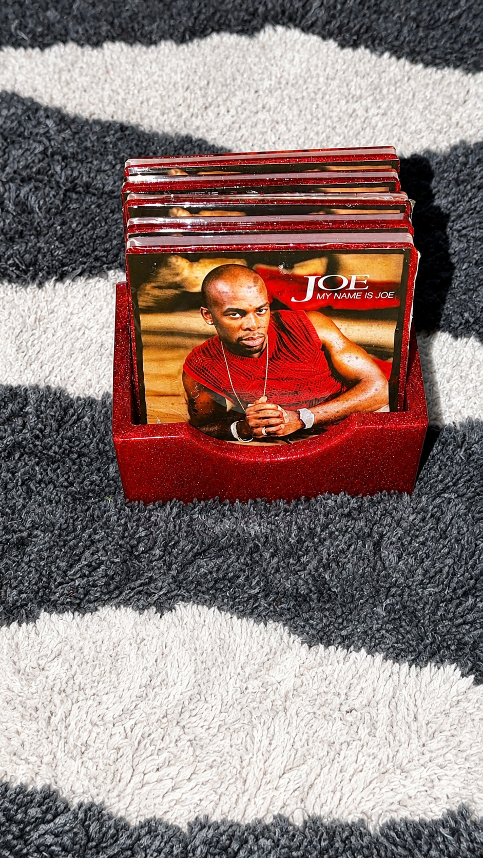 Joe “My Name Is Joe” Resin Coaster Set with Holder